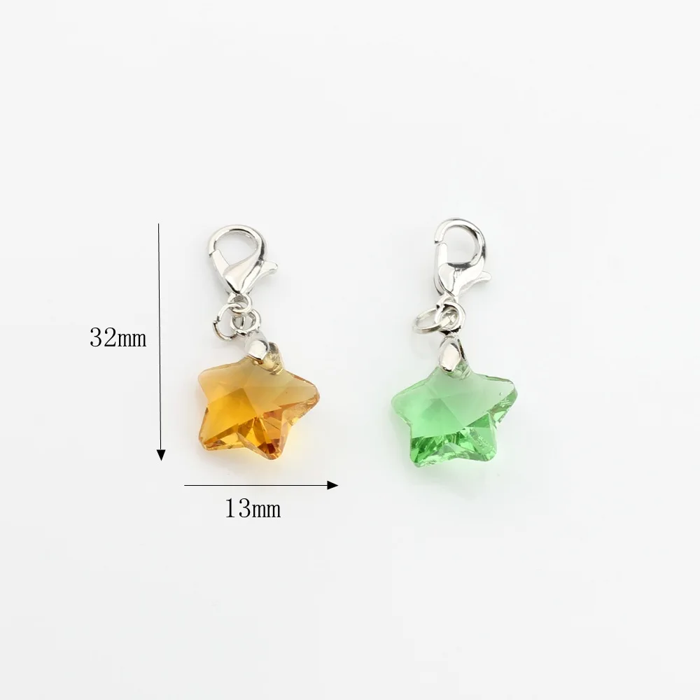 10pcs/lot Colorful Crystal Stars Lobster Clasp Charms 32*13MM For Glass Living Memory Locket DIY Accessories