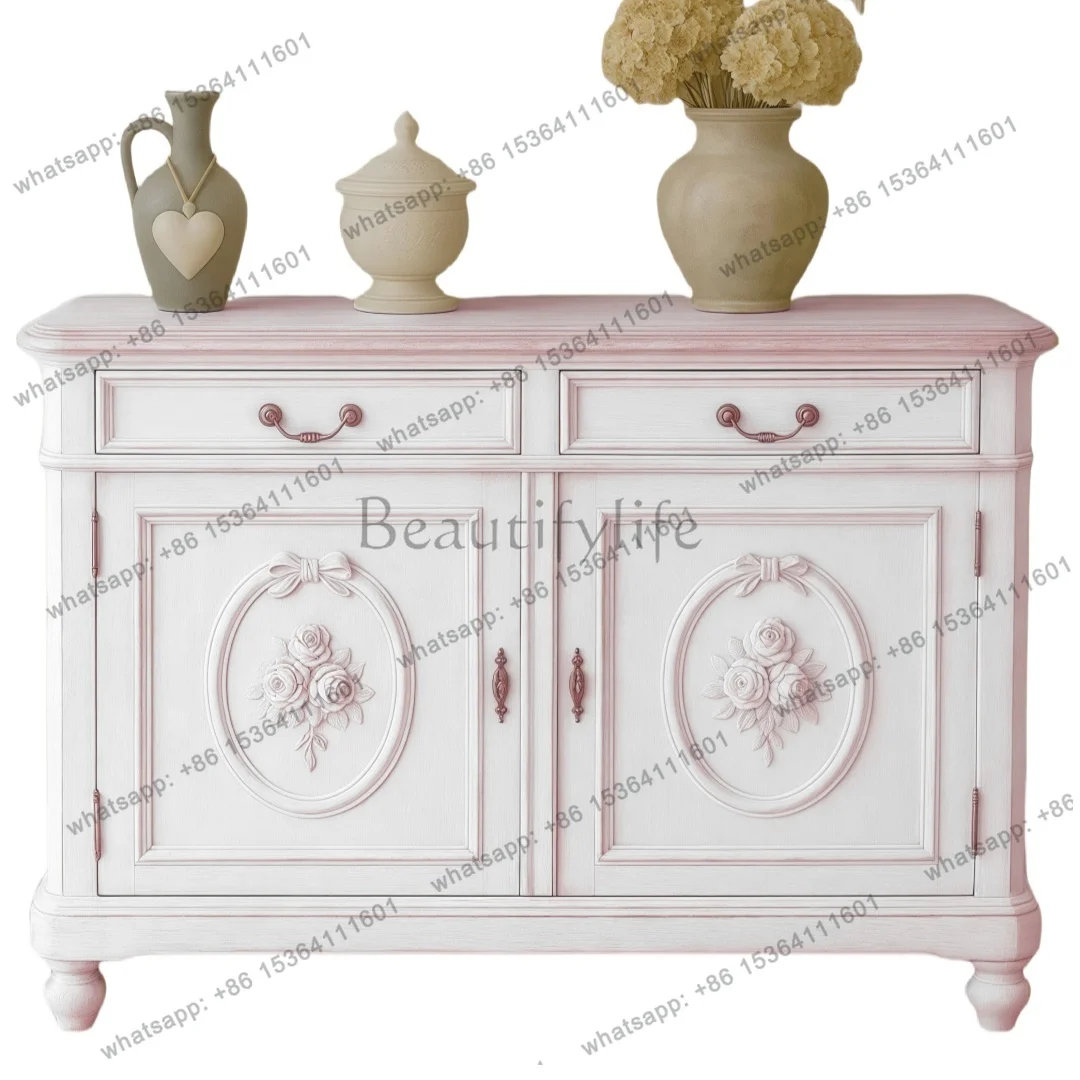 

French retro solid wood entrance entrance entrance decorative cabinet bedroom storage decorative cabinet