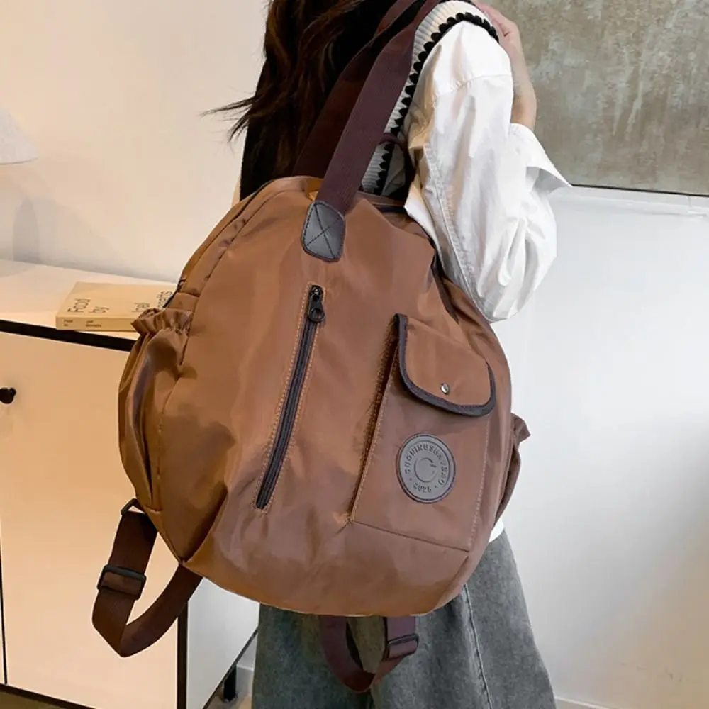 Korean Style Swimming Nylon Backpack Large Capacity Solid Color Round Shape Shoulder Bag Nylon Tote Bag Fitness Bag Outdoor