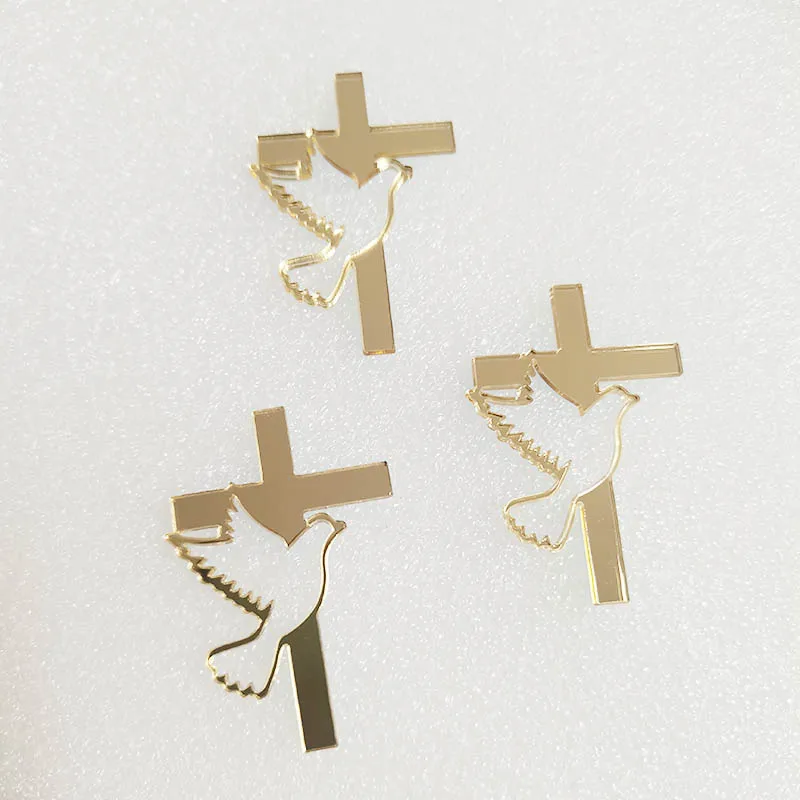 30pcs Acrylic Baptism Cross Dove Favor First Holy Communion Mirror Cross Baptism Candle Cross Decorations