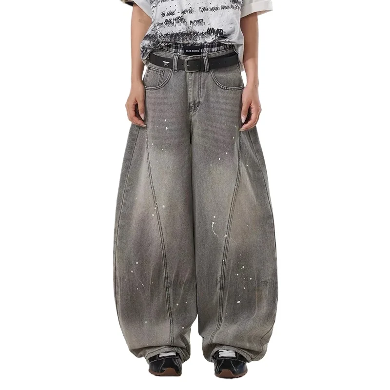 Olivegirl Women's Baggy Gray Jeans Denim Goblin Core American Retro High Street Y2K Japanese Harajuku Wide Cowboy Grunge Punk