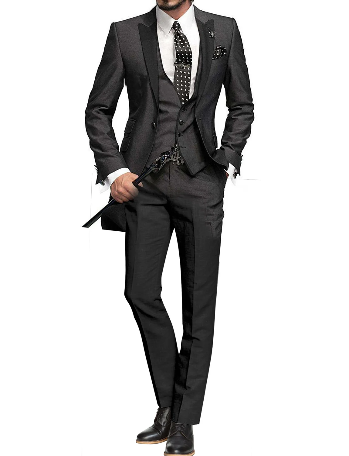 Solid Wedding Men's Suit Slim Fit Peak Lapel Formal Business Groom Tuxedos 3-Piece Jacket +Vest+Pants for Party Prom