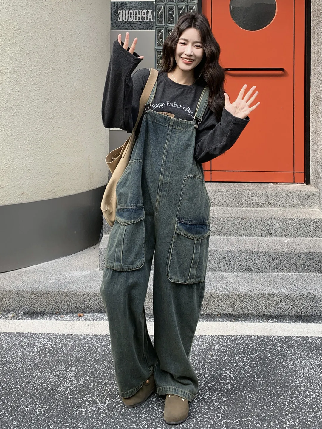 

Spring and Autumn New Women's Cowboy Jumpsuit Loose Casual Commuting Wide Leg Overalls