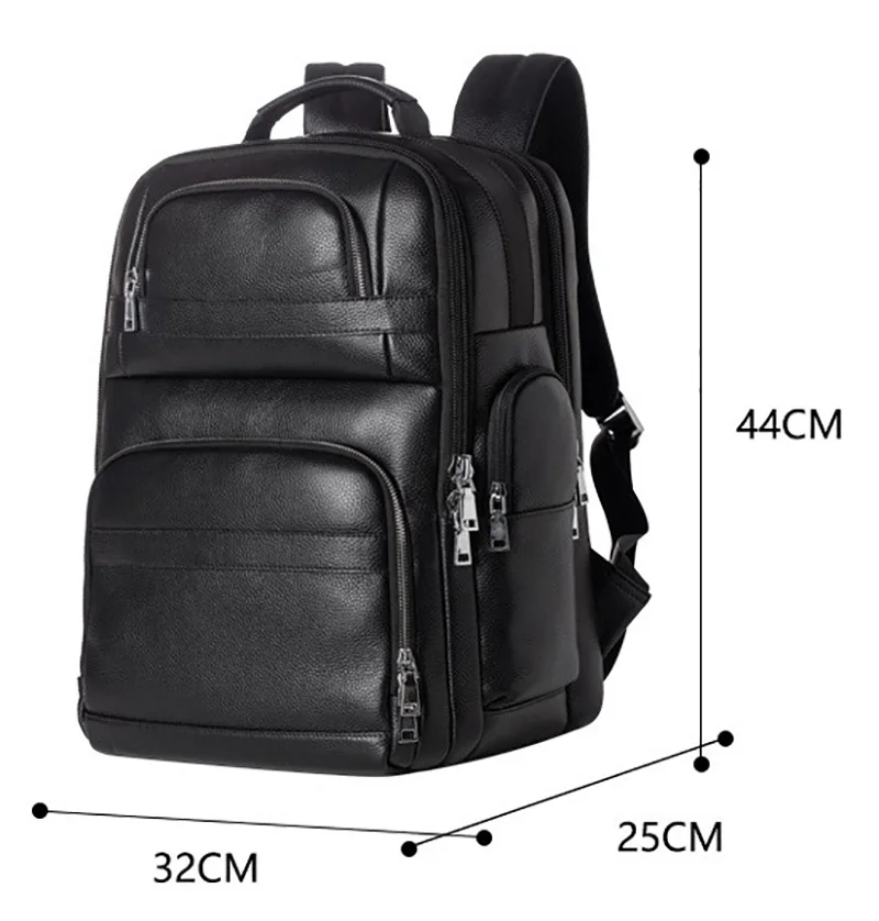 Luufan Genuine Leather Backpack With USB  Large Black Rucksack For Business Trip Men 17 Inch Laptop Work Big Travel Daypack