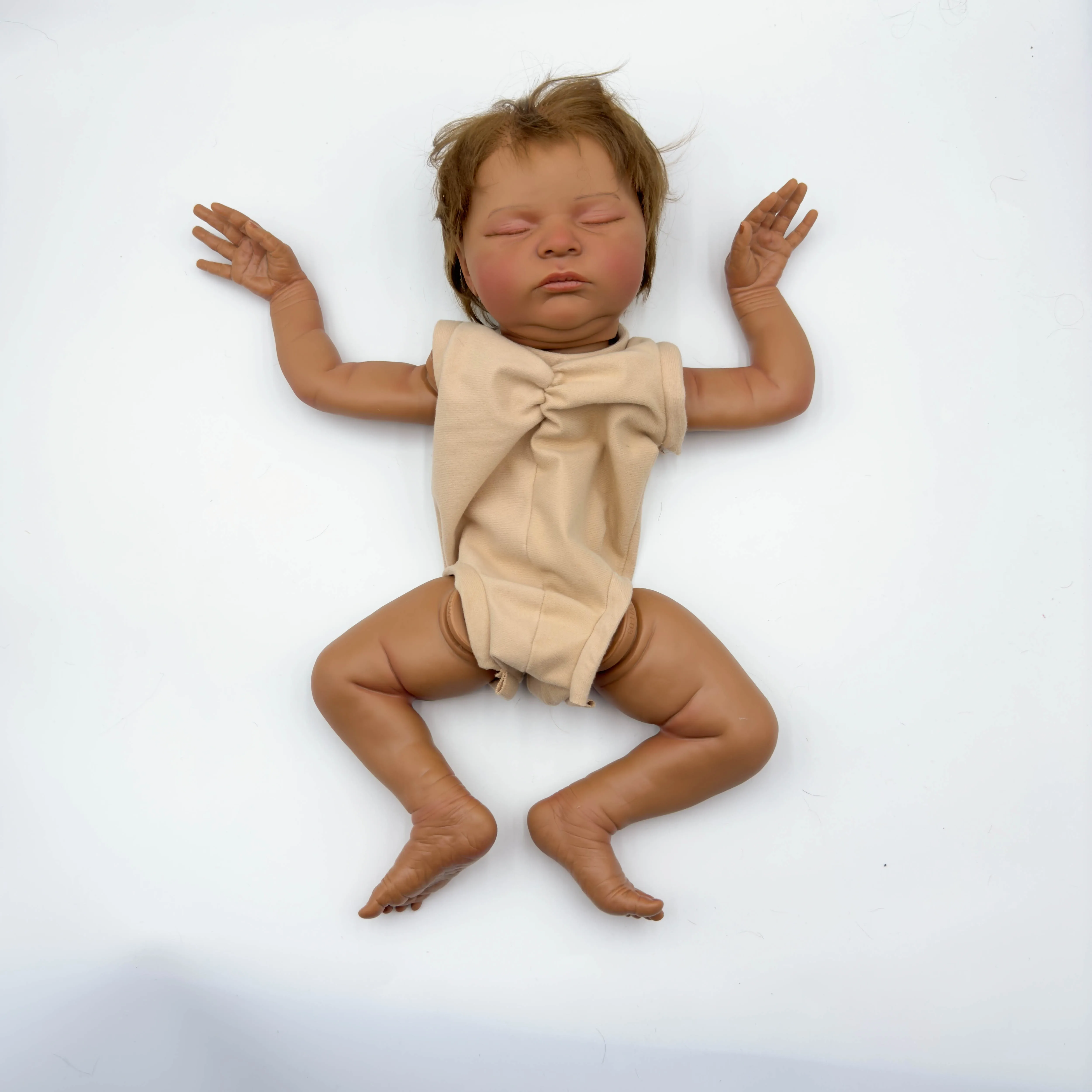 NPK 19inch Reborn Doll kit Dark brown Skin Laura painted Doll kit Unfinished Doll parts with Hand Rooted Hair Lifelike doll