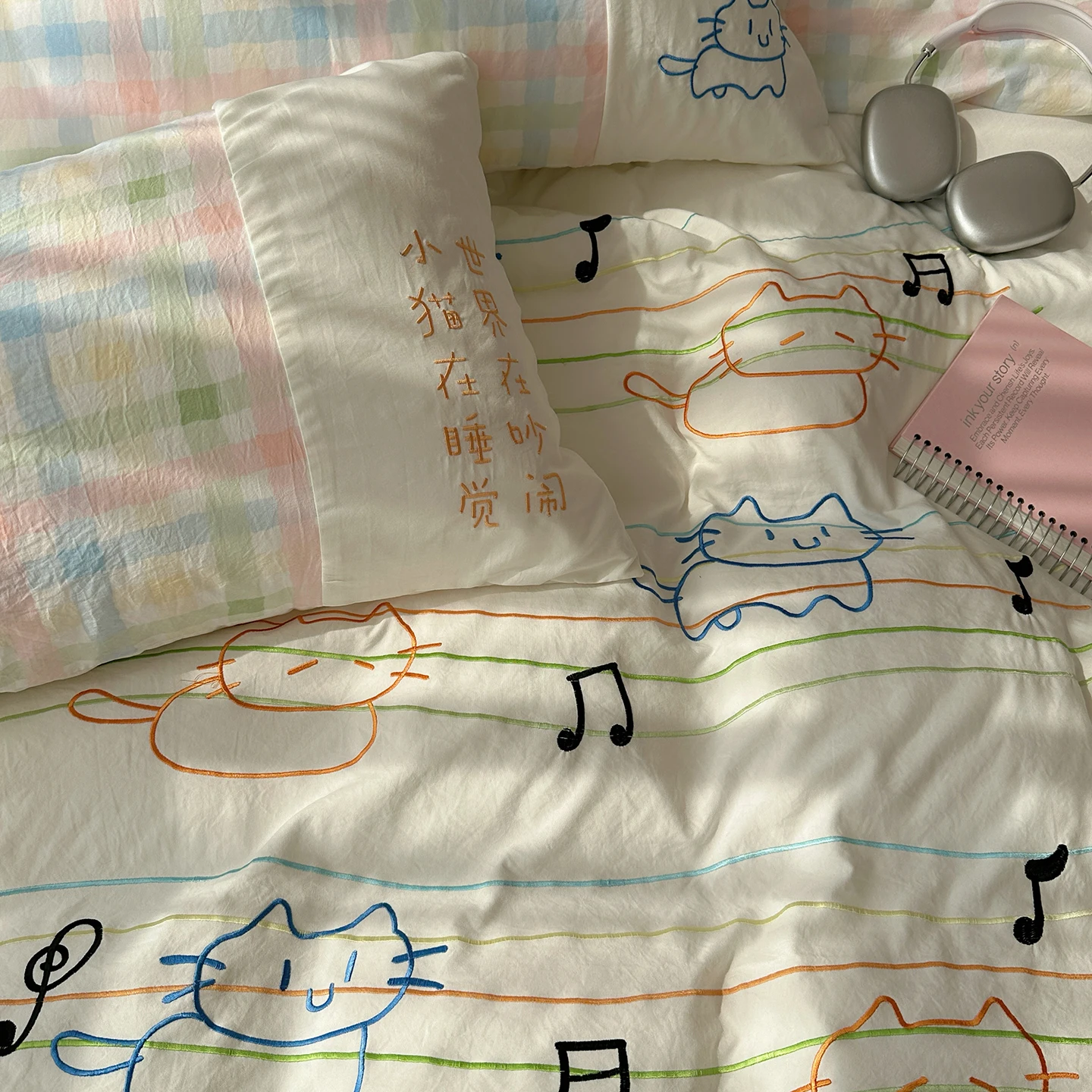 

Комплект постельного белья Huace из четырех предметов: хлопок, с милой вышивкой, приятный для кожи, всесезонный, для девочек и влюбленных, мягкий