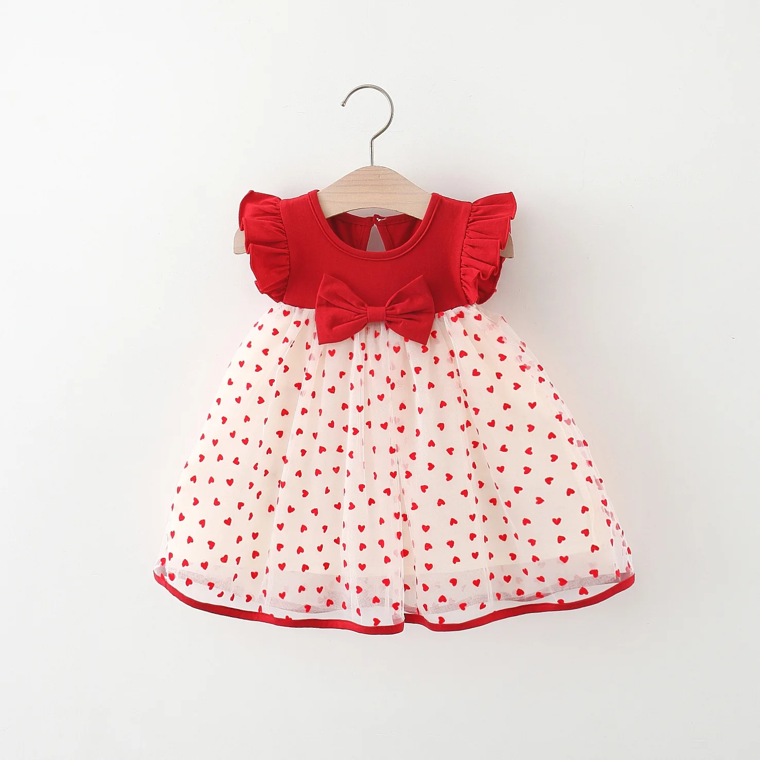 (0-3 Years Old) Summer Baby Girl Bow Flying Sleeves Princess Dress Girl Korean Edition Little Love Birthday Dress