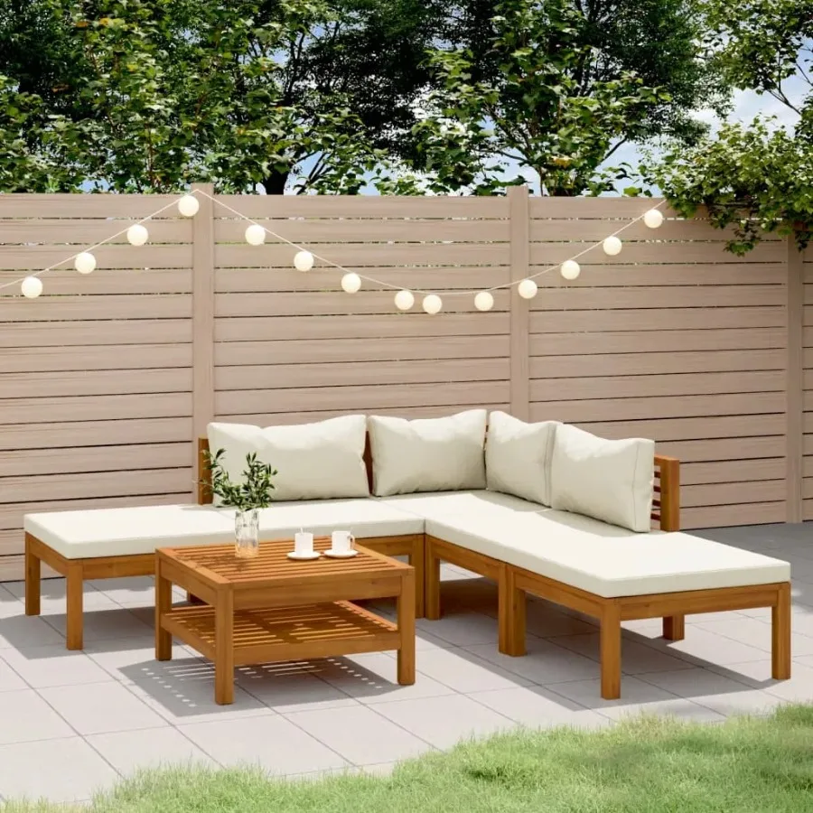 

6 Piece Patio Lounge Set with Cream Cushion Solid Acacia Wood