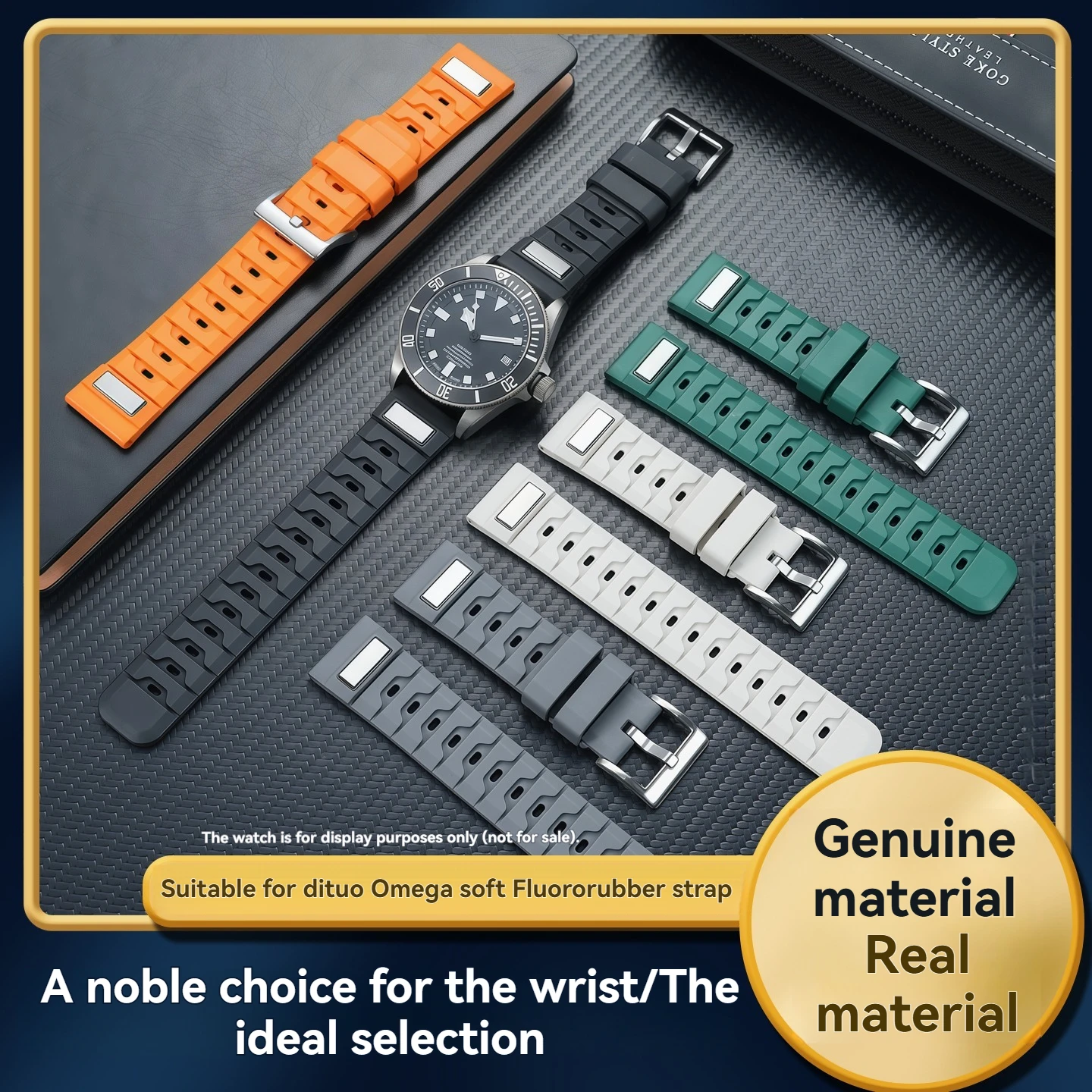 Suitable for Tudor Breitling Tag Heuer F1 sports fluorine rubber watch strap soft non-stick gray watch chain accessories men