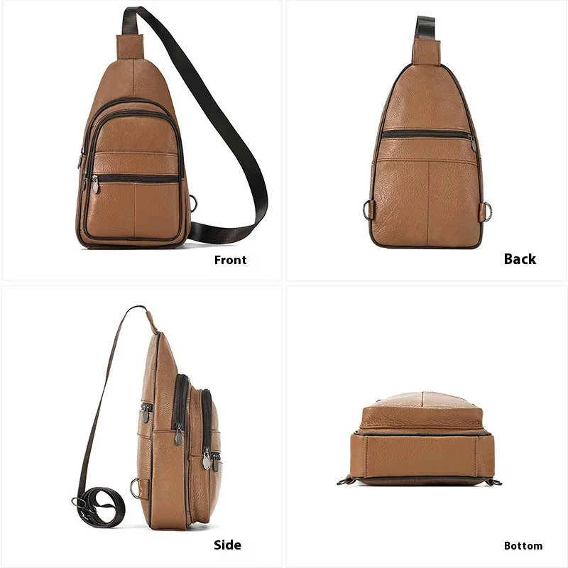 Nuevo y elegante bolso de pecho de cuero genuino para hombre con gran capacidad para conducción al aire libre y estilo retro