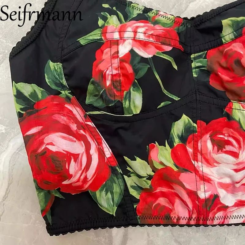 Seifrmann 2026 Spring Women's New Fashionable and Elegant Printed Cotton Strap Top+Half Skirt Two Piece Set image 6