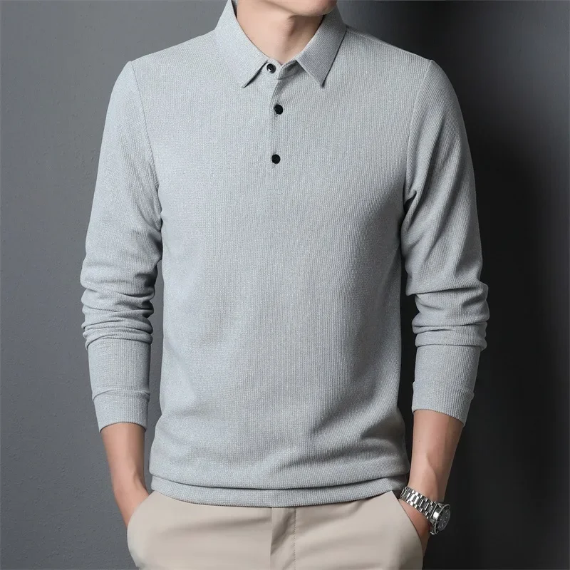 New Long Sleeve Men's Polo Shirts High Quality Solid Color Spring Autumn Business Casual Male Polo Shirts Simple Man Tees 3XL