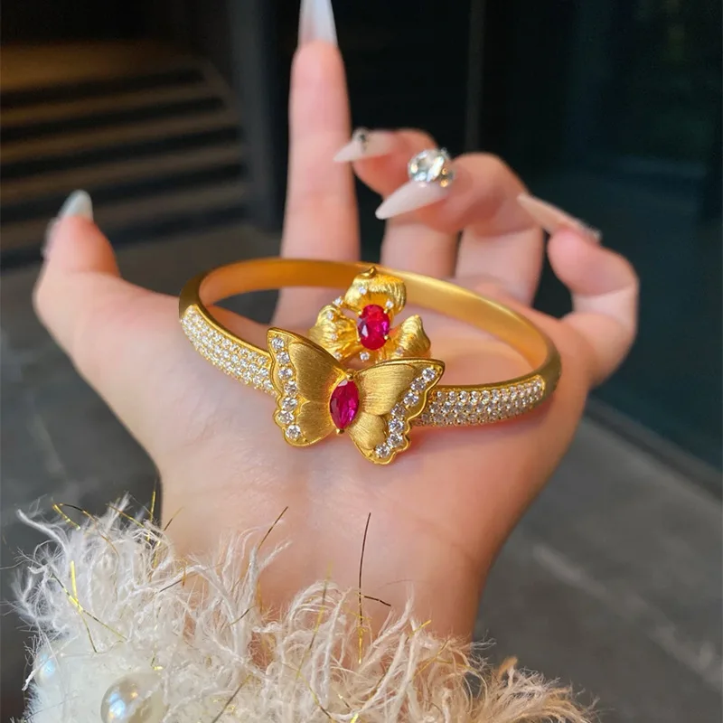 

Gold Shop Same Style 9999 24K Real Gold Women's Gold Bracelet Exquisite Inlaid Diamond Bracelet Birthday Gift Beautiful Luxury N