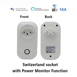 16A Wifi Smart Life Switzerland Socket Wireless SW Plug Voice Control Power Monitor Timing Function Work For Alexa Google Home