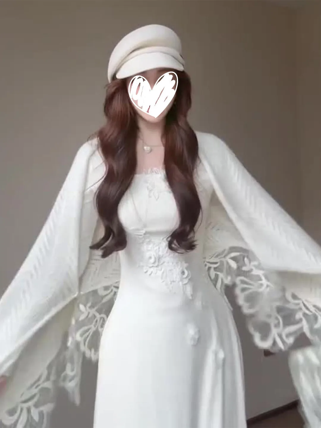 

Элегантный утепленный комплект женских платьев с длинными рукавами, осенне-зимняя новинка, нежное белое платье с 3D-вышивкой в виде лунного света и цветов.