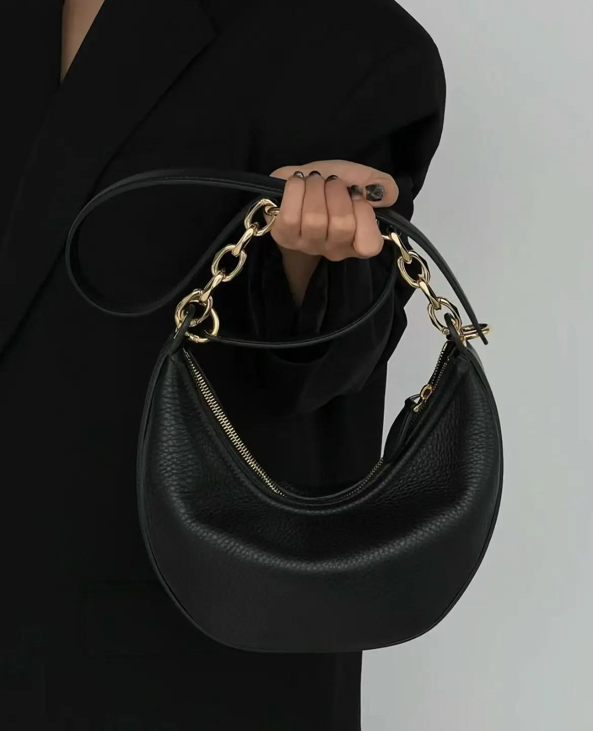 Luxury Women Brand Leather Crossbody Bag Fashion Chain Lock Small Hobo Half Moon Messenger Bag