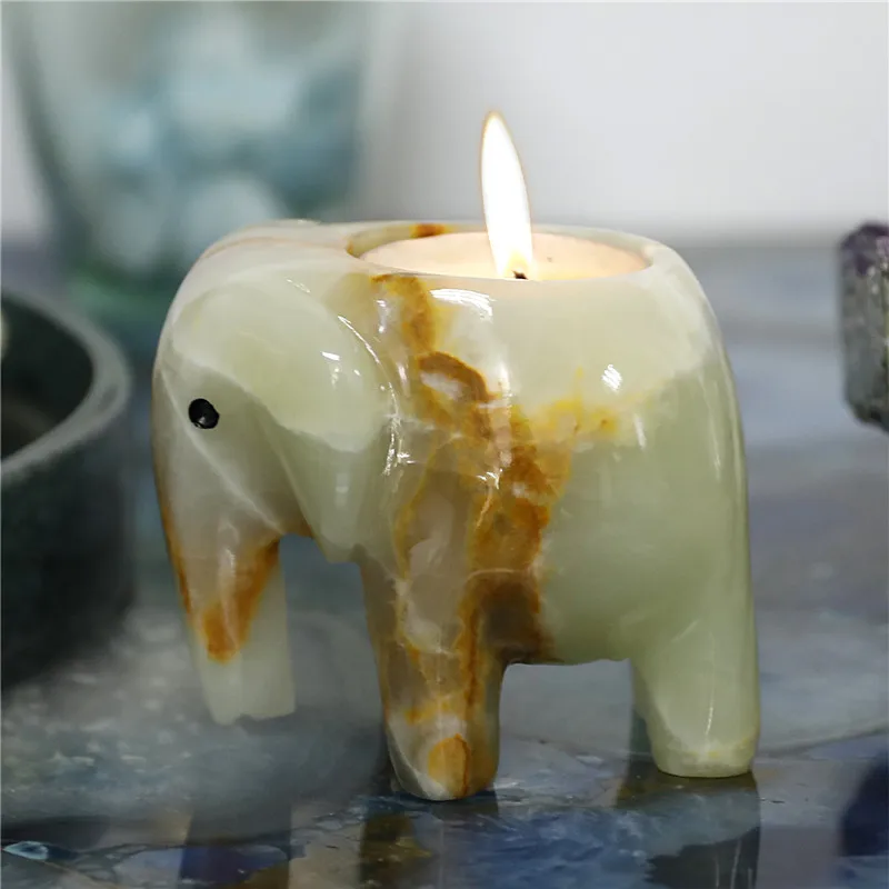 

Aesthetic Cute Elephant Candle Holder Reiki Healing Natural Stone Afghanistan Jade Room Decoration for Wedding Birthday Party