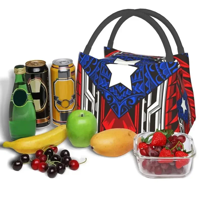 Puerto Rican Tribal Flag Insulated Lunch Tote Bag for Women Modern Boricua Resuable Thermal Cooler Food Lunch Box