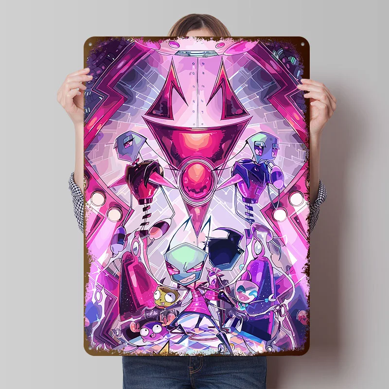 Invader Zim und Crew Cartoon-Kunst Metallposter Individualisierte Wandkunst Retro Vintage Metallschilder für Männerhöhle Badezimmer Dekoration Zimmer