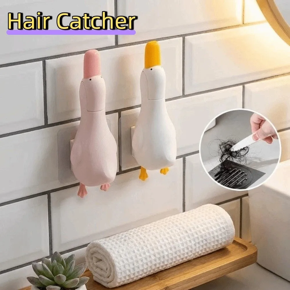 Creative Cartoon Duck-Shaped Hair Catcher Plastic Wall Mounted Drain Cleaner Double Head Garbage Clip Shower Drains - view 5