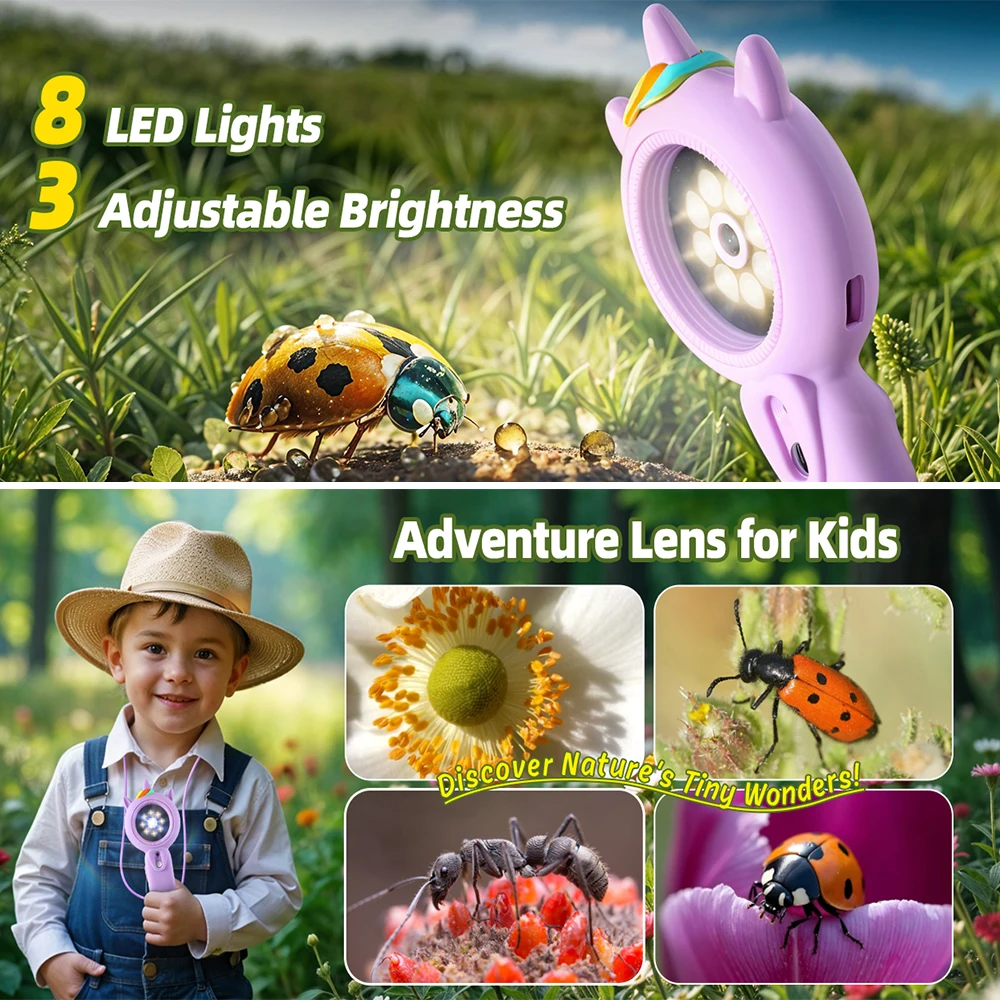 2025 Kids Microscope 1080P HD Mini Pocket Handheld Microscope Dual Camera Toddlers Educational Science Kit Toys Boys Girls Gifts