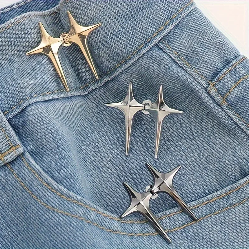 1 Pair Star-Shaped Waist Buckle - No-Sew Detachable Decorative Buttons for Waist Adjustment