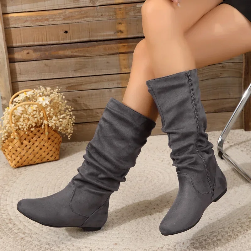 Autumn Winter New Plus Size Flat Shoes for Women Fashion Side Zipper Women\'s Thigh High Boots Vintage Casual Ladies Riding Boots