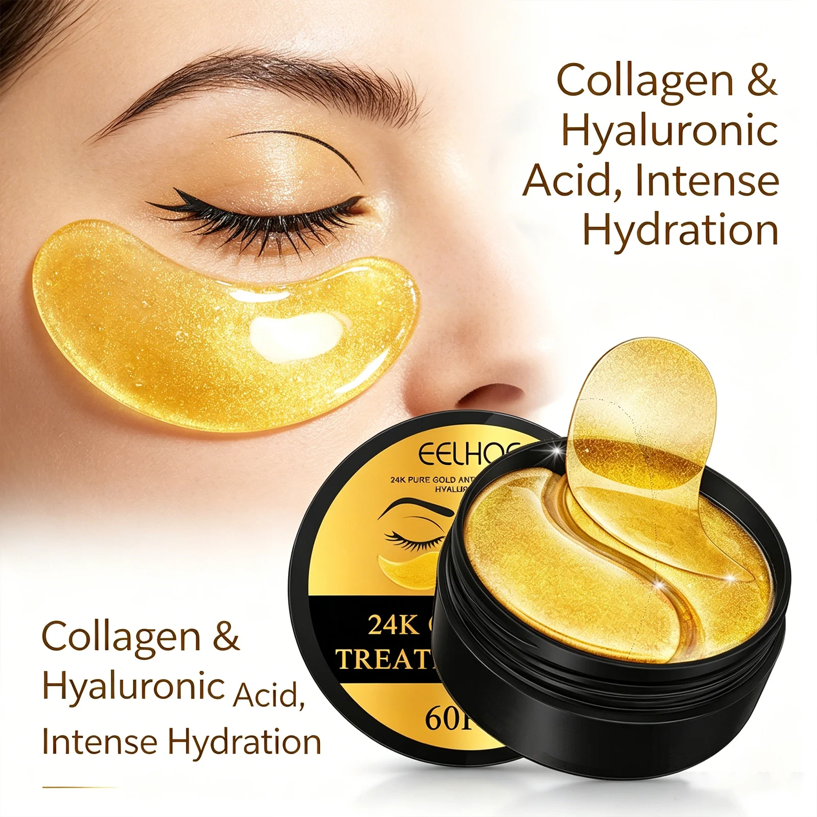 24k Gold Collagen Eye Mask Firming Skin Fading Fine Lines Eliminate Edema Eye Bag Reduce Dark Circles Hydrating Eye Care Patches