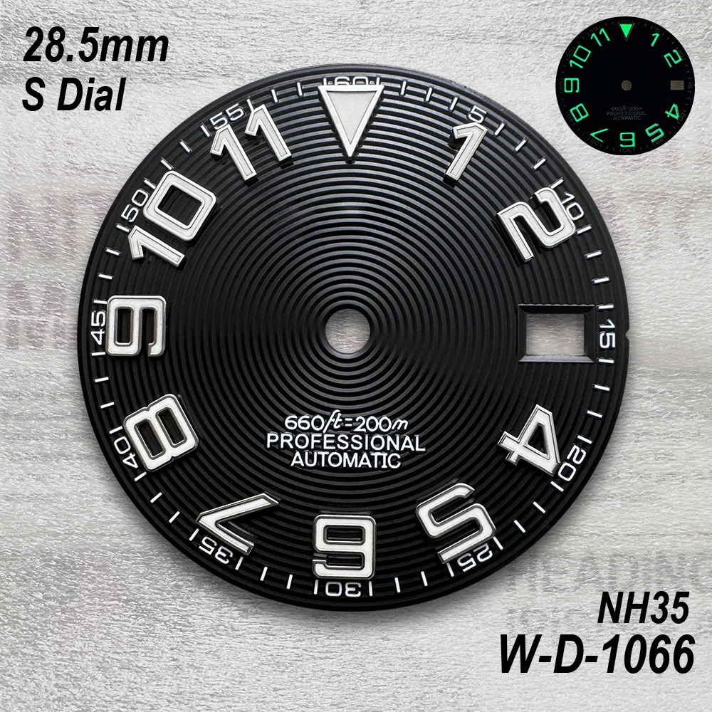 28.5 مللي متر S شعار الطلب صالح NH35/NH36/4R/7S حركة الأخضر مضيئة عالية الجودة ساعة جديدة تعديل الملحقات