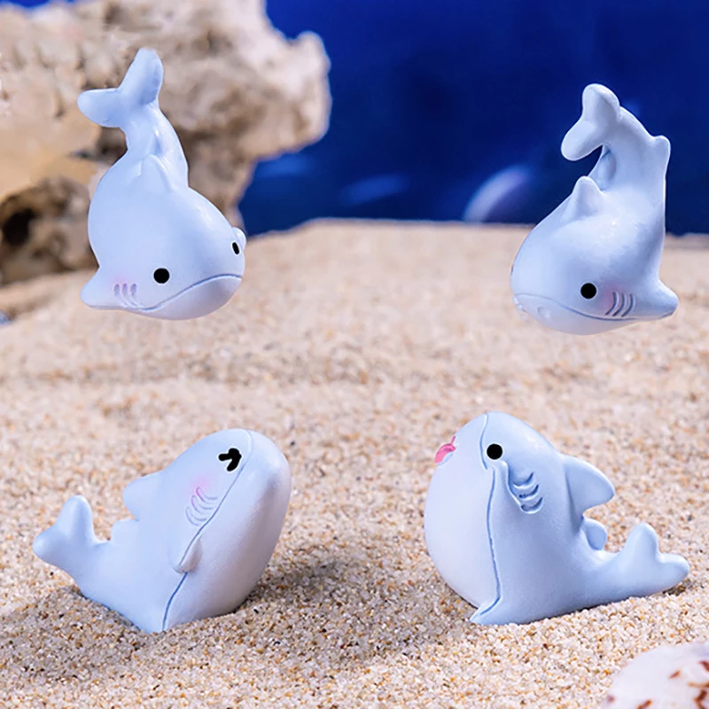 Figuritas de tiburón hechas a mano, adornos de Micro paisaje de ballena de dibujos animados, Mini decoración de resina para coche