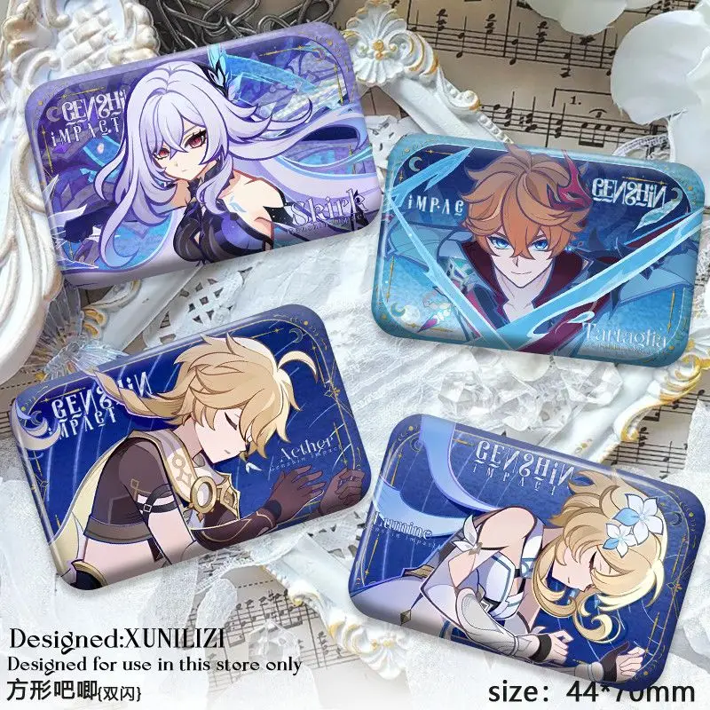 Genshin Impact Fan‑Made Badge Skirk Tartaglia Aether Lumine Silver Glitter Tin Pin Anime Brooch Charm Collectible Souvenir Gifts