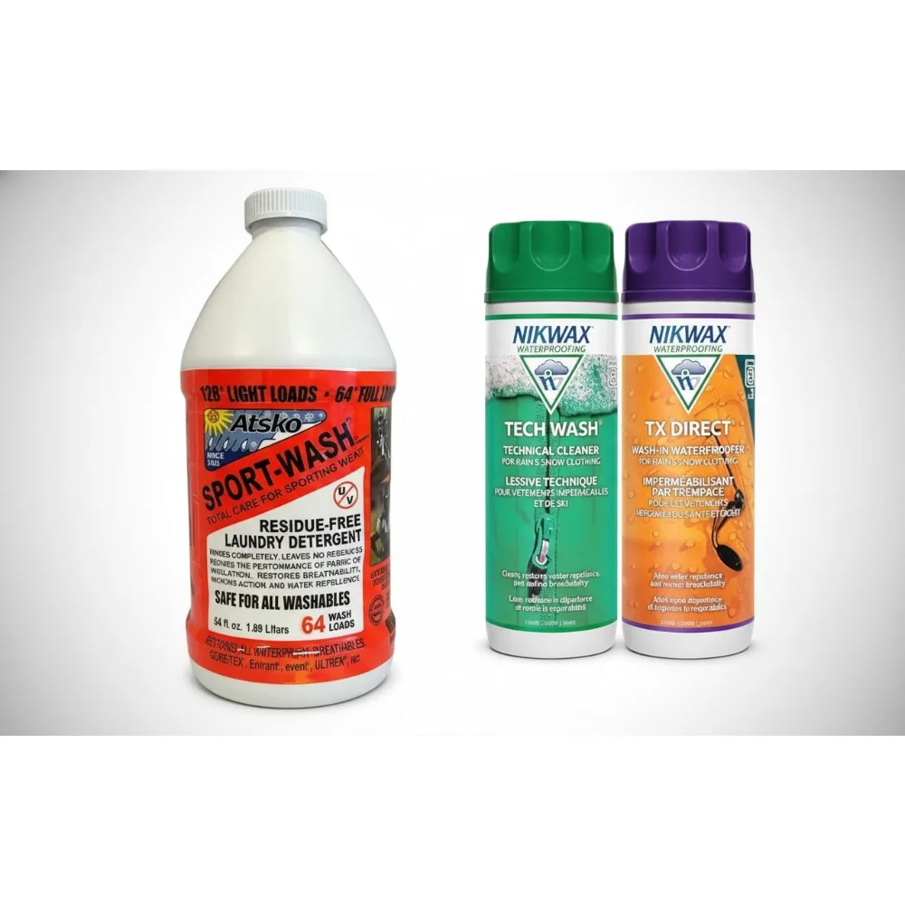 

Waterproof Outdoor Gear Wash & Waterproofer Duo Pack - Unscented Laundry Detergent for Sports Clothing, Rainwear, Ski Gear