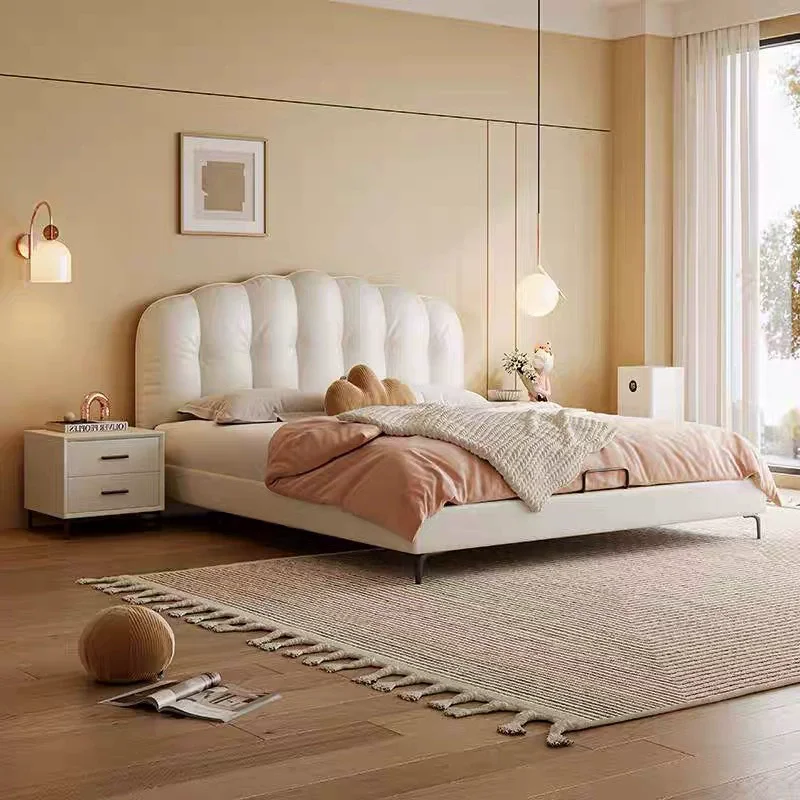 

Современная простая роскошная деревянная двуспальная бархатная кровать, мягкий полноразмерный каркас кровати для виллы