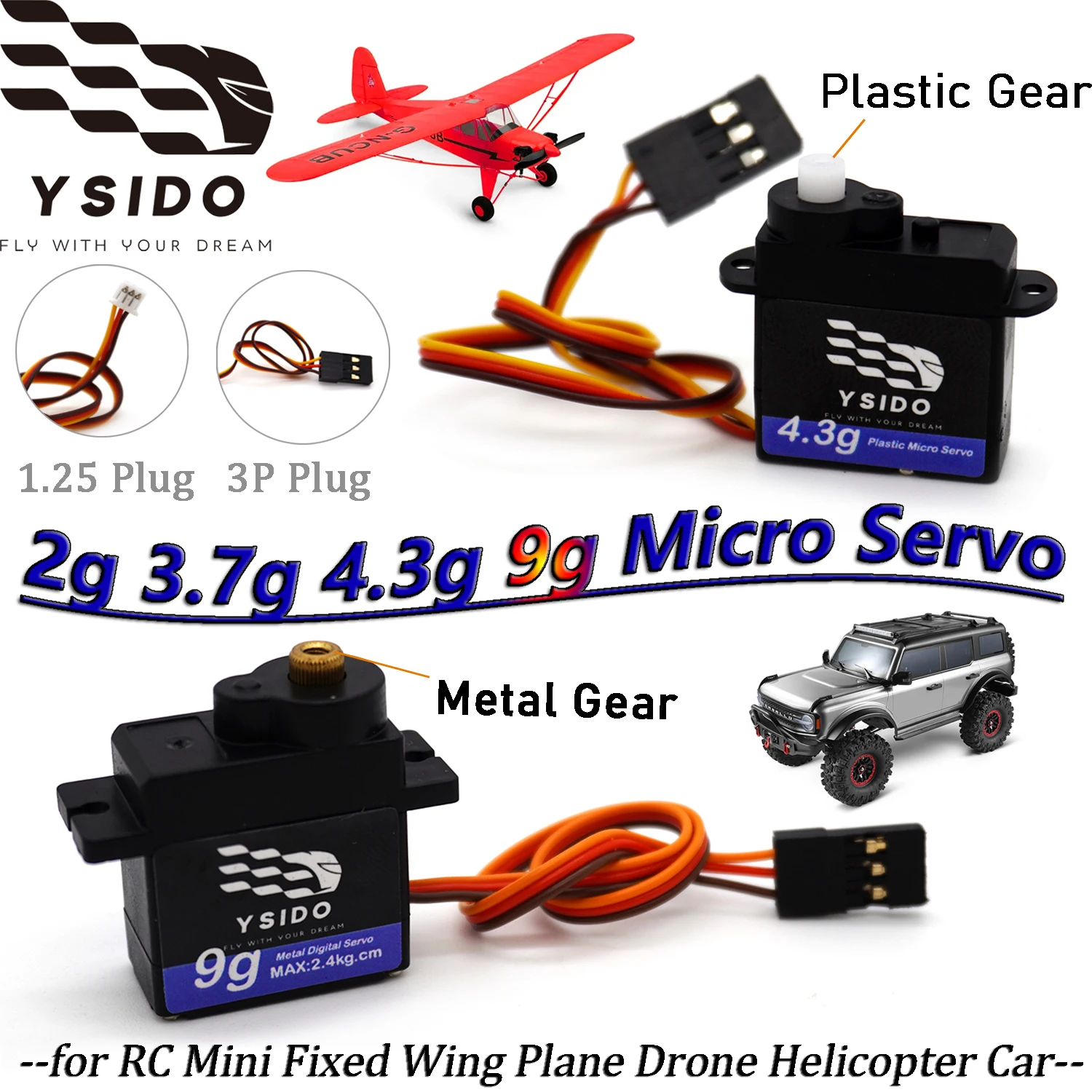 Metal Plastic Gear Micro Servo 9g 4.3g 3.7g 2g Servo for 1:10 1:12 1:16 1:18 RC Fixed Wing Plane Drone Helicopter Mini Car Toys