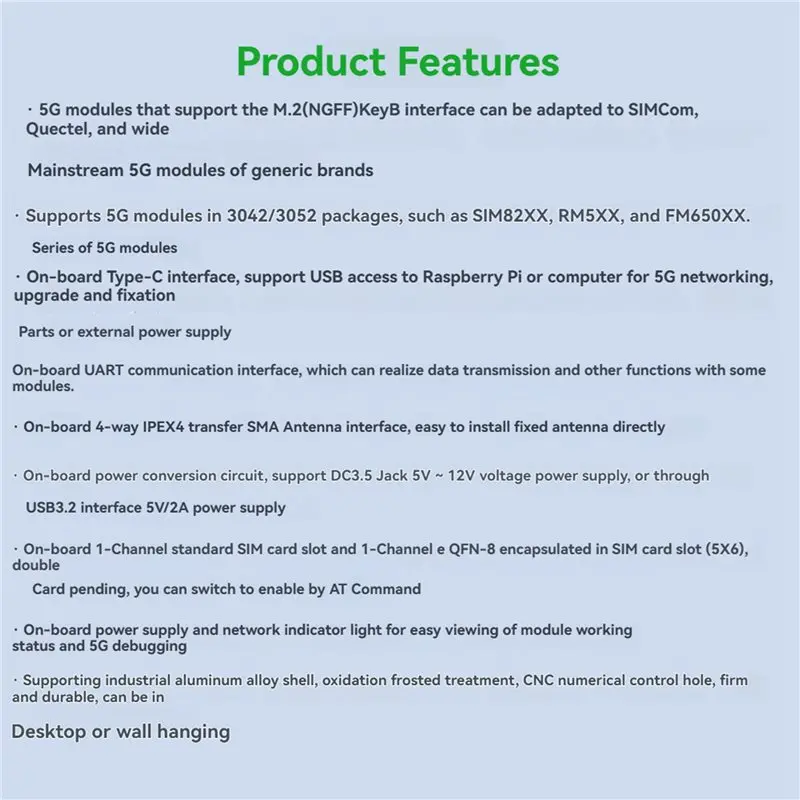 PZHI-3X Usb3.2 Gen1 5G Communication Expansion Board With Case Supports For Simcom/Quectel M.2 Module For 3042/3052