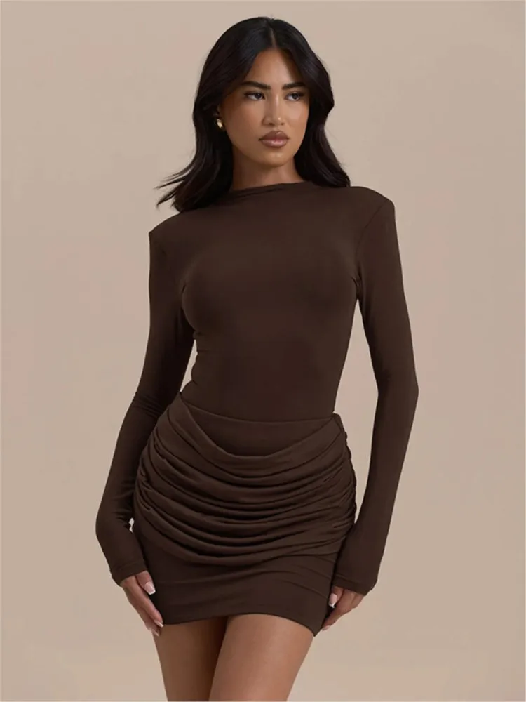 

Party Dresses For Woman Sexy Long Sleeve Short Evening Dress Package Hip Bodycon Evening Dress Solid Color Trendy Temperament