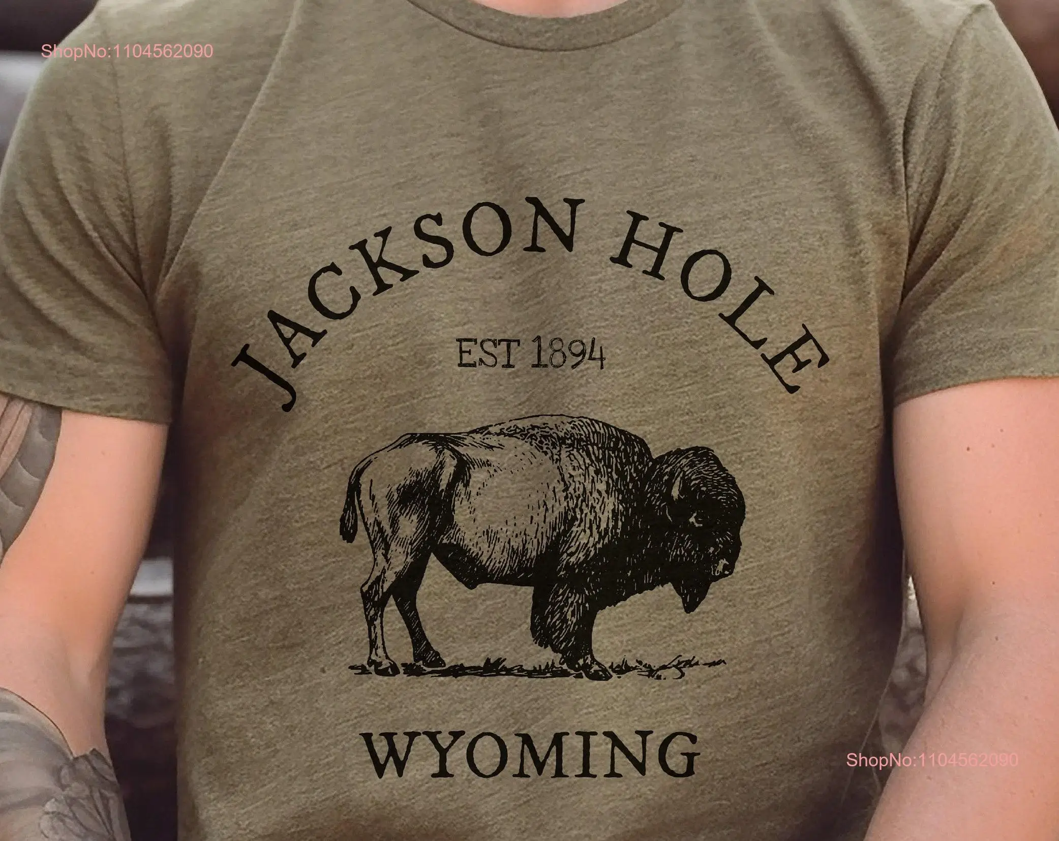 Jackson Hole Wyoming Bison T Shirt Mens Buffalo long or short sleeves