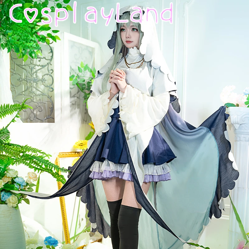 

Saint Cecilia Cosplay Costume Anime Shiro Seijo To Kuro Bokushi Dress Cloak Uniform White Holy Woman Black Priest Lolita Dress