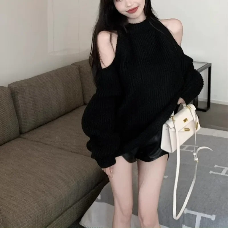 Elegant Off-The-Shoulder Sweater Dress Autumn Winter Korean Style Age-Reducing High-End Feel Dress Warm Idle Style