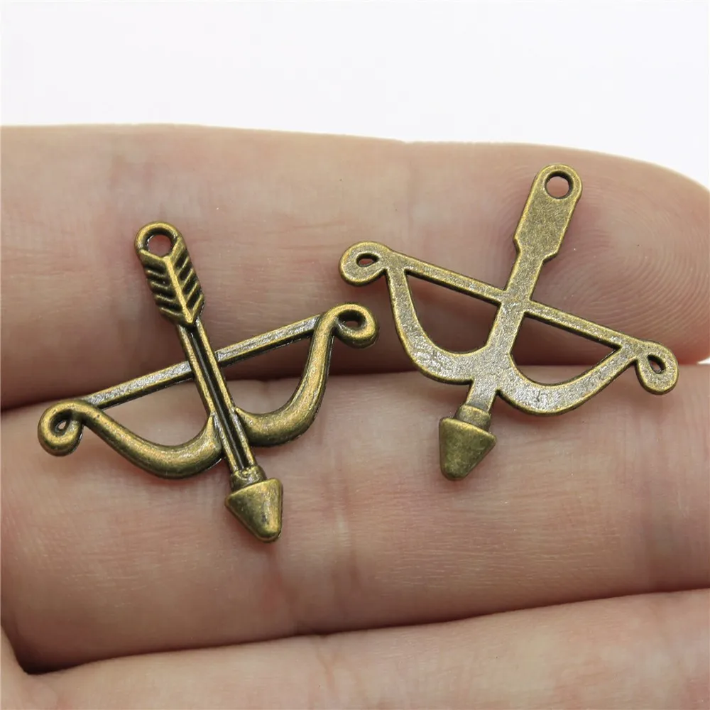 WYSIWYG 20pcs 26x25mm Zinc Alloy Bow And Arrow Charm Antique Silver Color Pendant Jewelry Diy Pendants For Necklace Bracelets