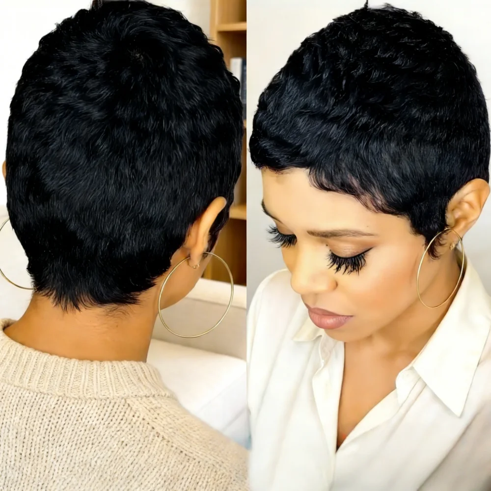 

Короткий прямой парик-пикси для женщин, полностью машинной работы, легкий, дышащий, с естественной линией роста волос, готовый к носке, для повседневного использования и косплея