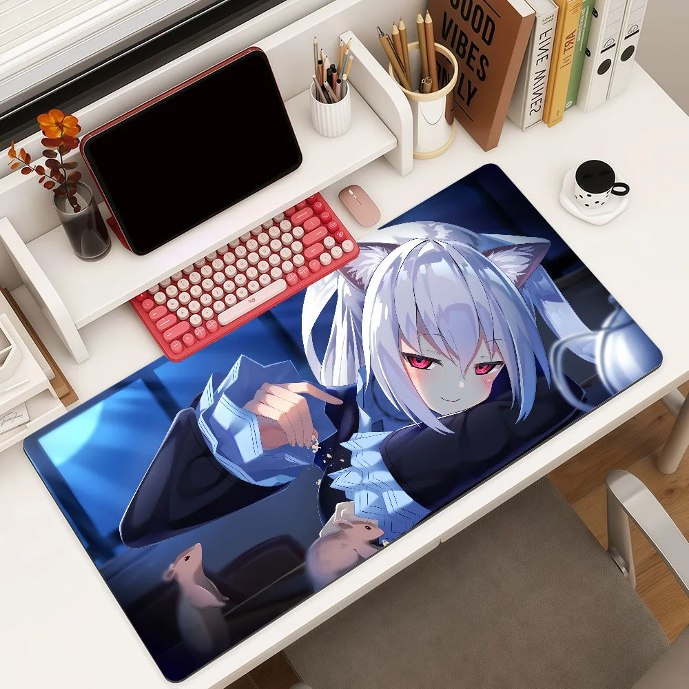 Vtuber Nora Cat Mouse Pad Large Non-Slip Waterproof Mat Stitched Edge Keyboard Pad for Gaming Daily Office
