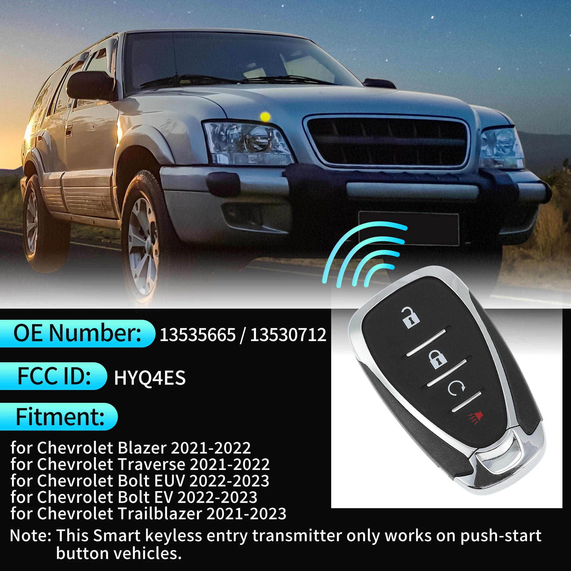 UXCELL HYQ4ES 433 MHz Keyless Entry Remote Key Fob for Chevy Blazer Traverse 2021 2022