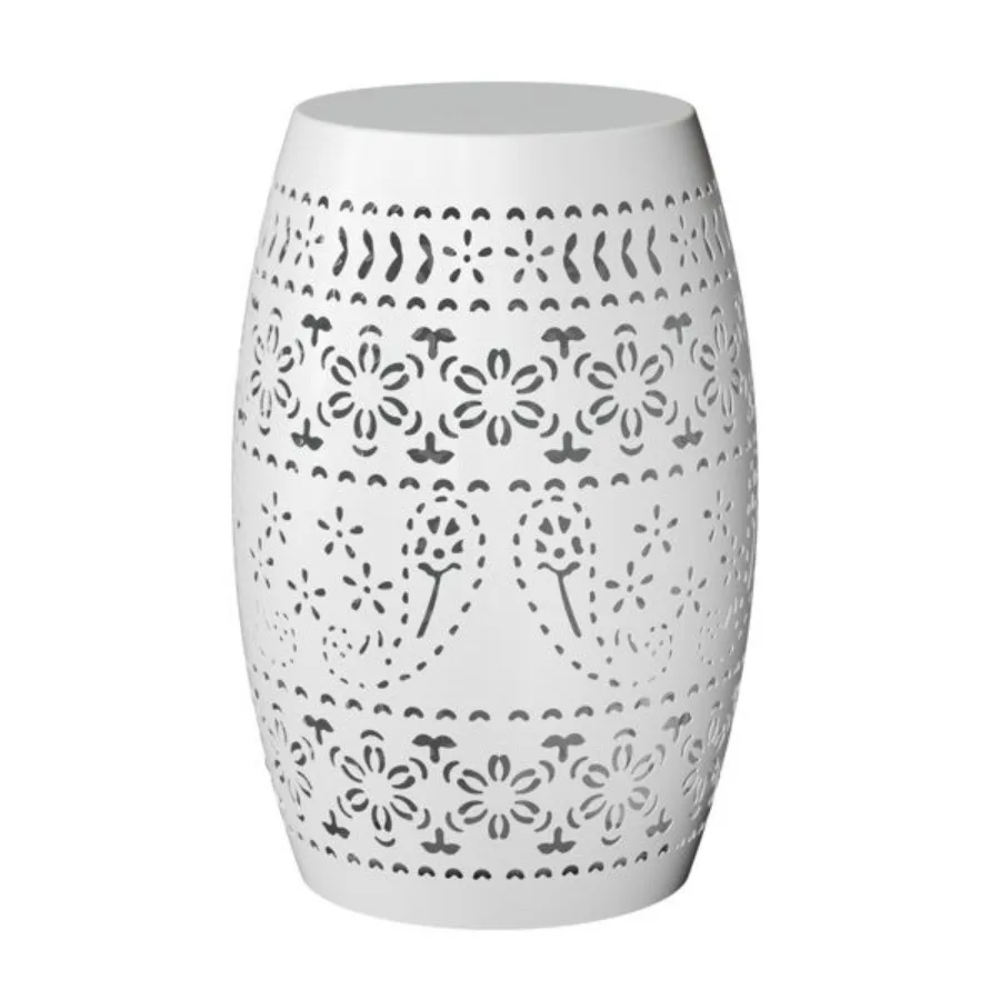 

9.4 Steel Patio End Table Round Hollow Drum Side Table Accent Table for Indoor and Outdoor White