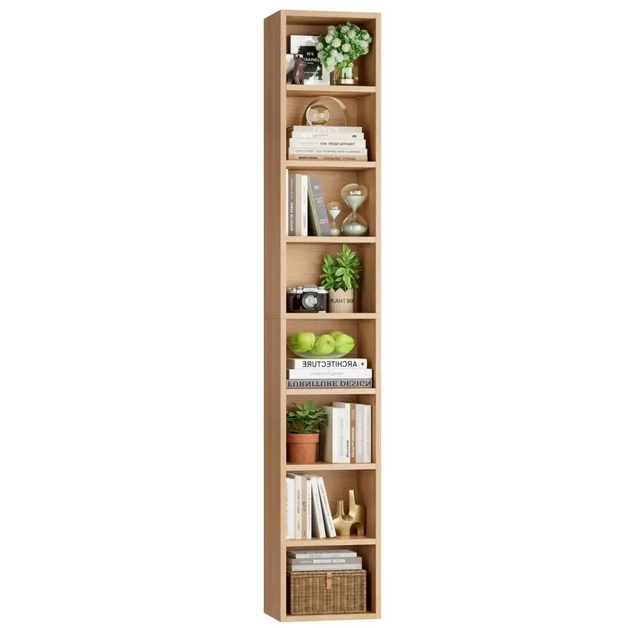 

8-уровневая стойка-органайзер для медиаустройств, 11,6 x 9,3 x 71 дюйм, тонкий шкаф для хранения CD/DVD с регулируемыми полками, высокий узкий книжный шкаф-витрина