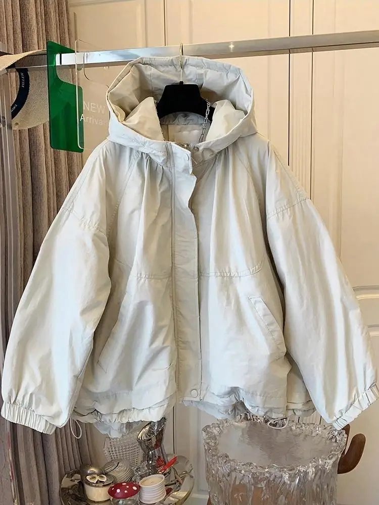 가을과 겨울 따뜻한 패션 하라주쿠 솜 패딩 후드 재킷 여성 루즈 캐주얼 코트 솔리드 컬러 패딩 재킷