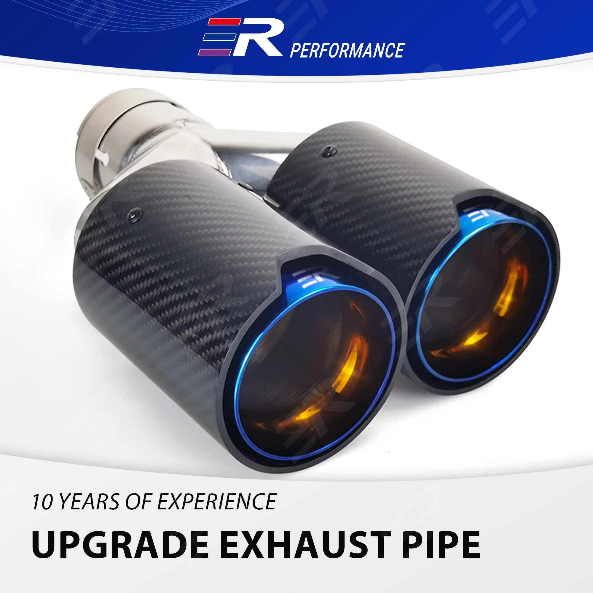 Universal Car Exhaust Tips 93mm Out Carbon Fiber Blue Stainless Steel Muffler Y Shape Pipe Decoration Cars Accessories For BMW