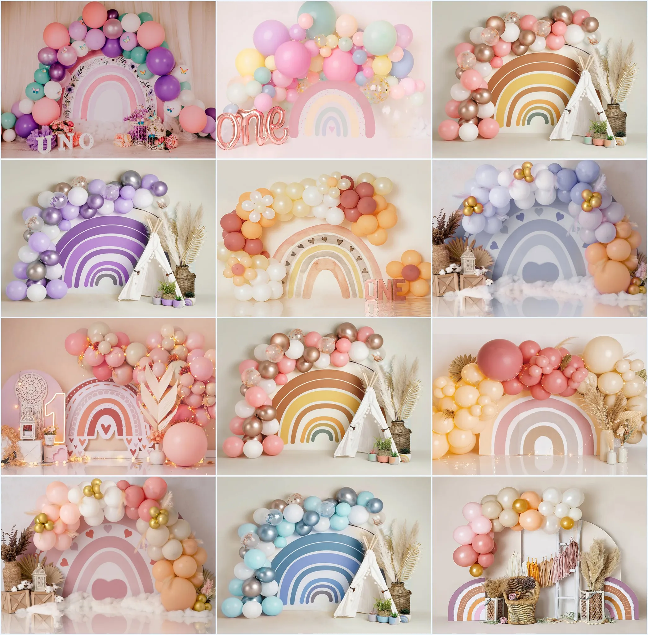 

Mehofond Boho Rainbow Backdrop Balloon Baby Shower Newborn 1st Birthday Decoration Cake Smash Photography Background Photophone