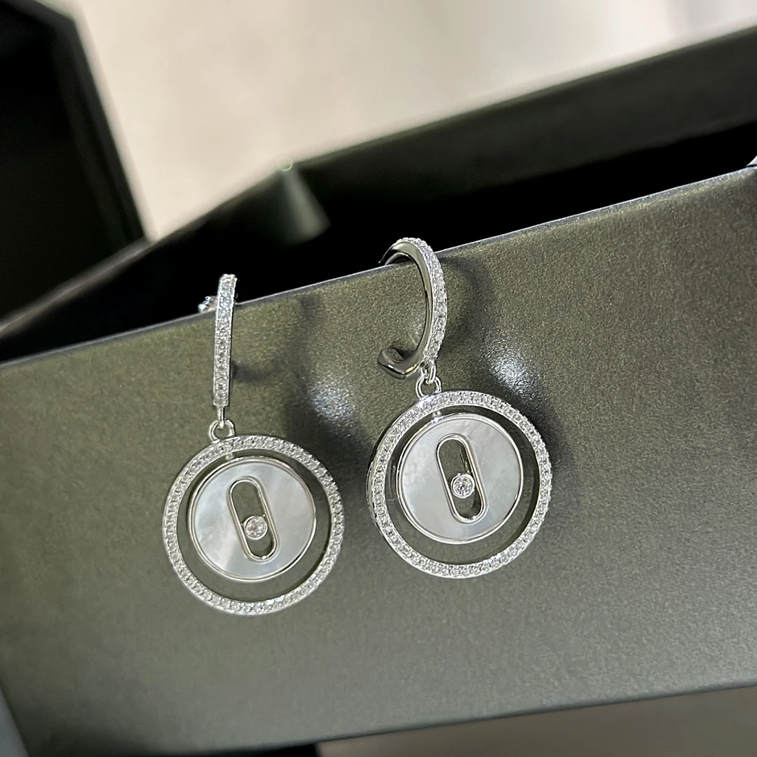 New 925 Sterling Silver Zircon Single Diamond Sliding White Fritillaria Earrings are versatile, elegant and atmospheric