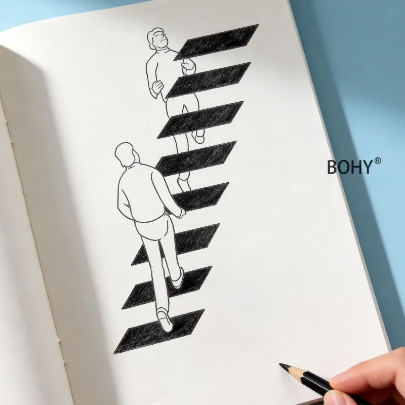 1 3D Paradox Visual Hand Drawing Exercise Book, Covering Theme Patterns Like Cyclic Contradiction Stairs, 16 Pages, Good Gift